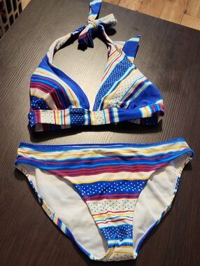 Catalina Blue Multicolor Striped Girls Bikini
